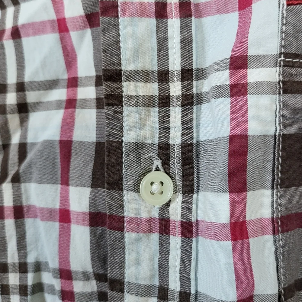 Gymboree Boys Brown Red White Plaid‎ Short Sleeve Button Shirt Boys Large 10/12